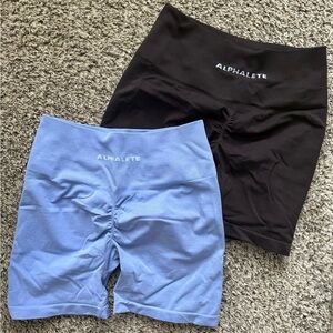 Alphalete Women's Light Blue & Raisin brown workout shorts